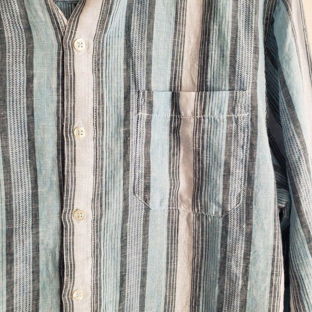 Tommy Bahama 100% Linen Striped Shirt Blue White Relaxed Fit Button-Up Shirt - Picture 5 of 11